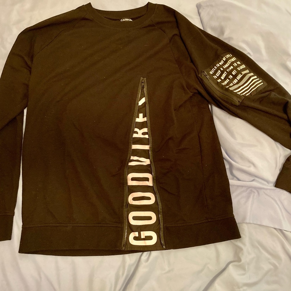 Carbon Black Hustle Graphic Pullover with Zippered Good Vibes Detail | Men’s XL